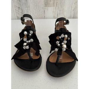 Ann Taylor Sandals Womens Size 9 Embellished Ribbons Pearls Rhinestone Beads